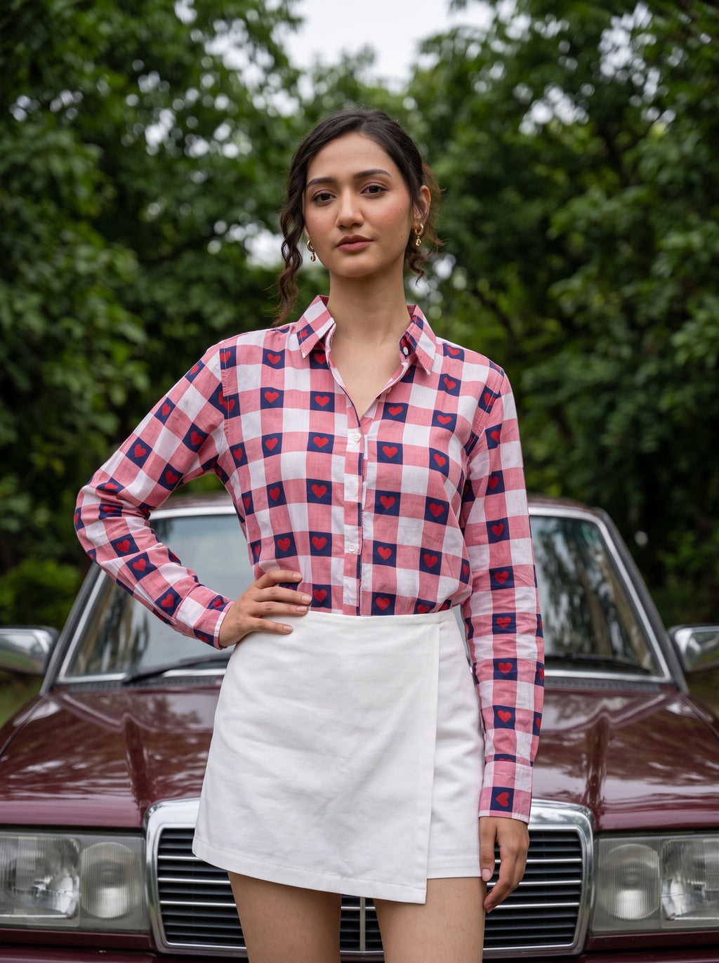 Love Check Printed Cotton Shirt