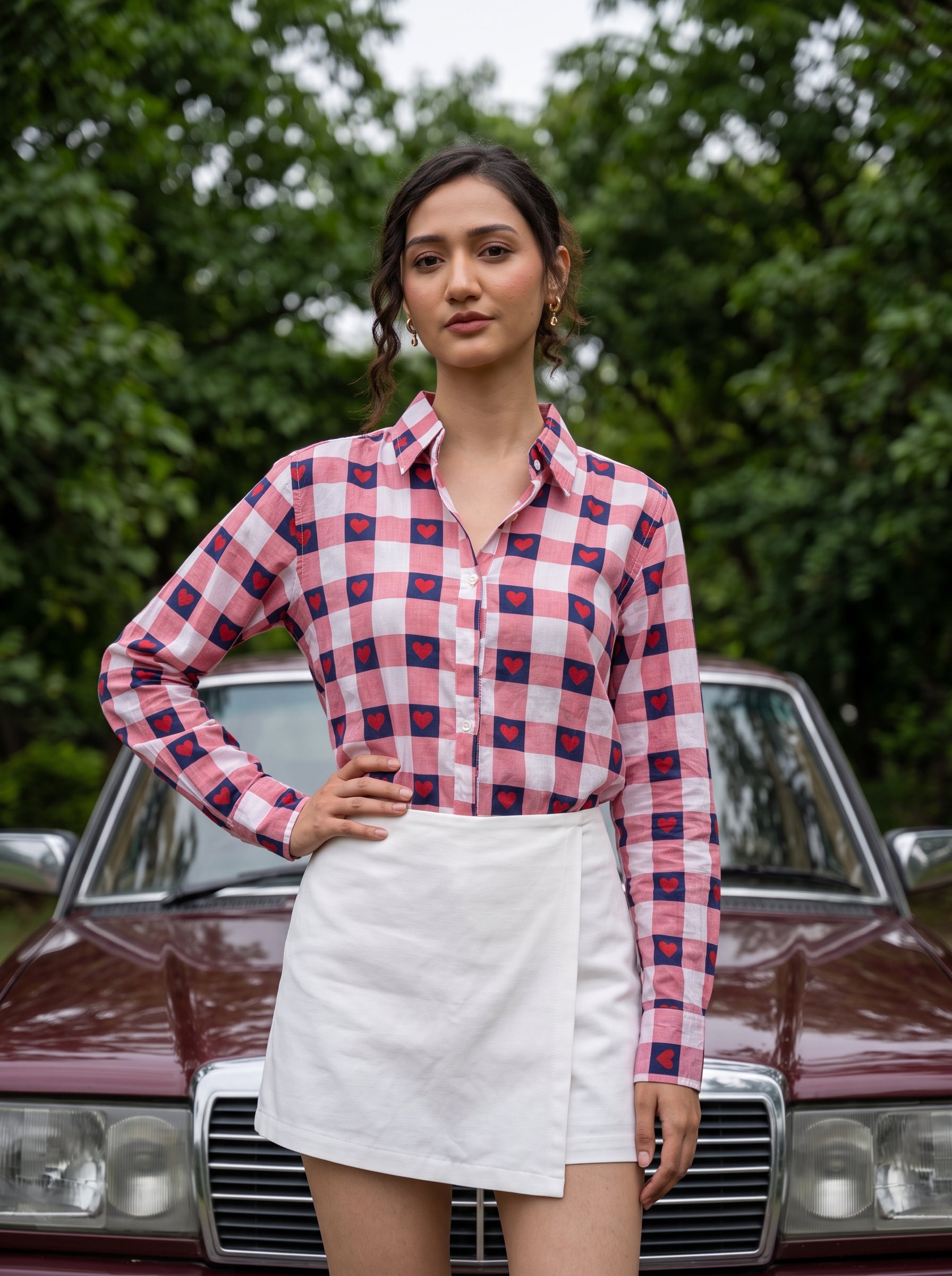 Love Check Printed Cotton Shirt