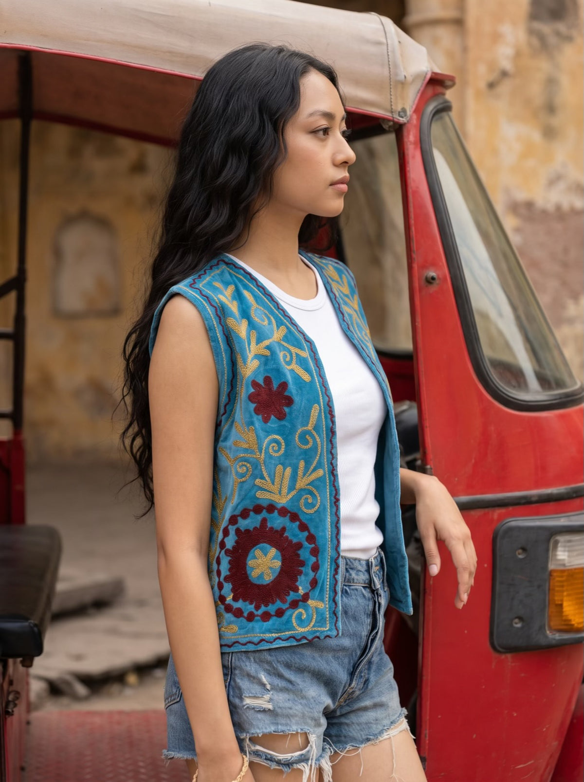 Blue Heritage Suzani Velvet Vest
