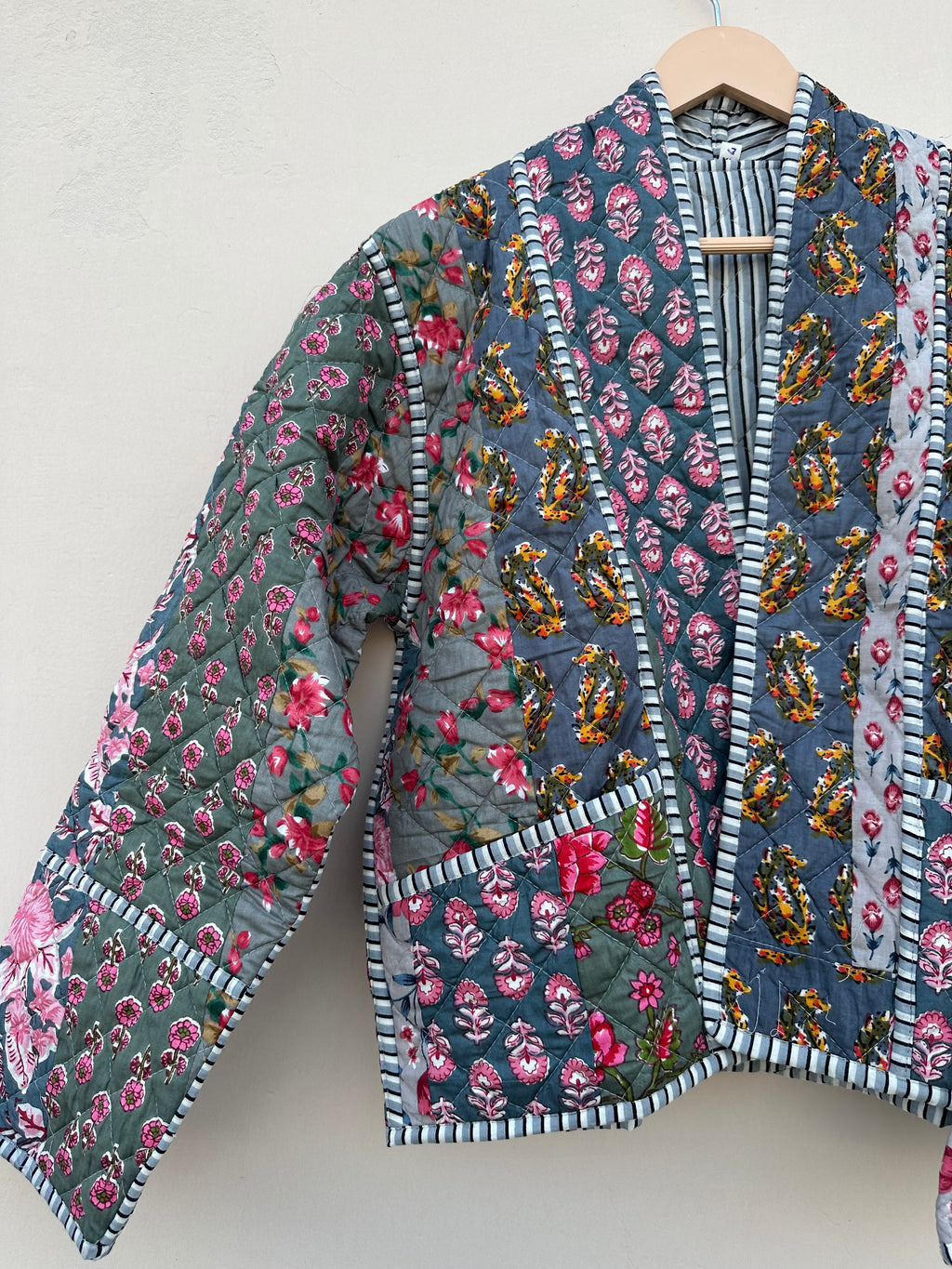 Dusty Grey Romantic Patchwork Kimono Jacket
