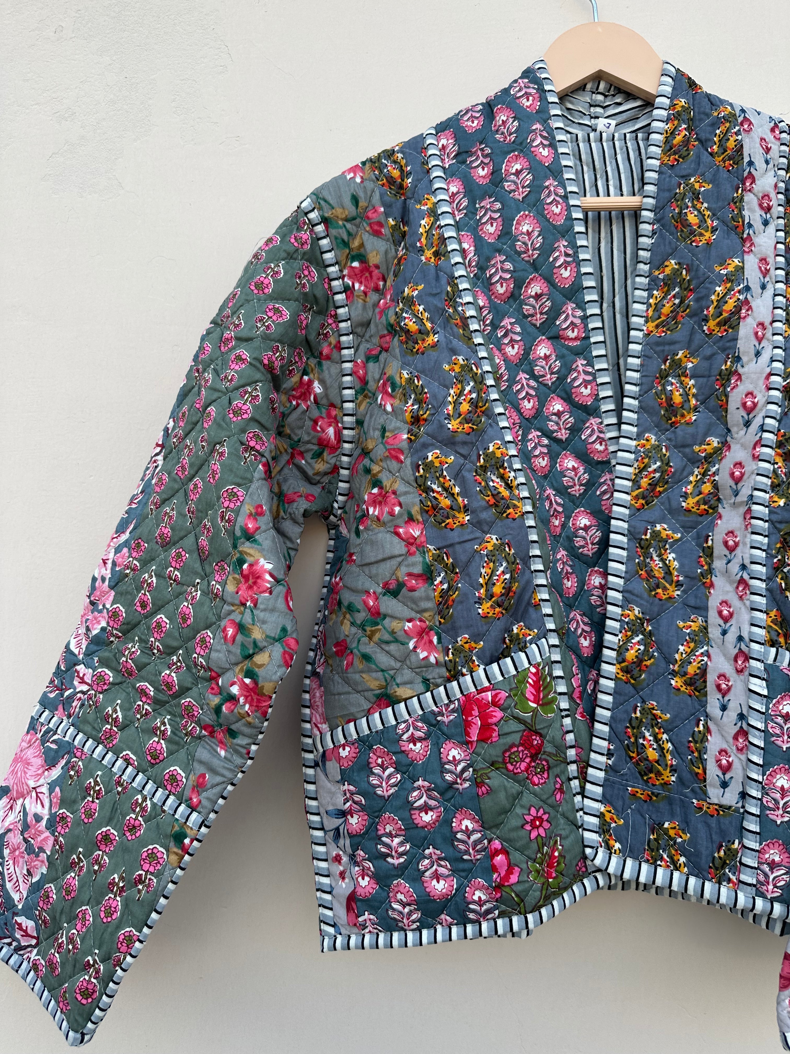Dusty Grey Romantic Patchwork Kimono Jacket