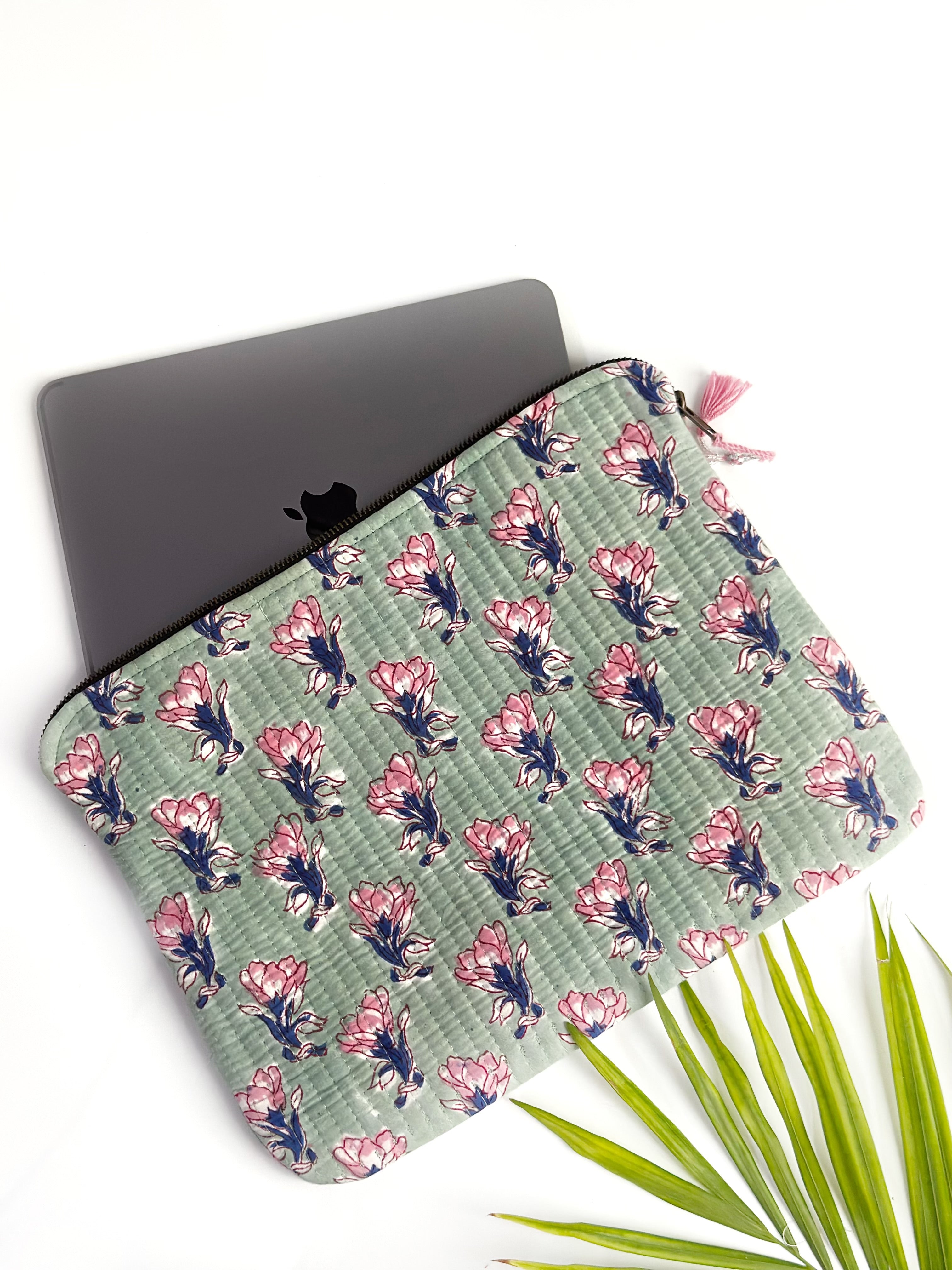 Mint Blossom Quilted Laptop & Ipad Sleeve