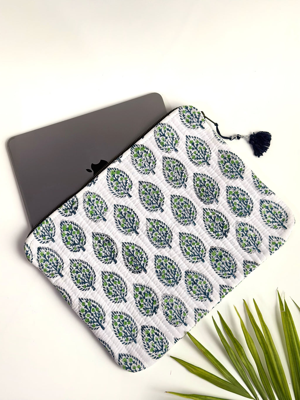 Blue Leaf Quilted Laptop & Ipad Sleeve