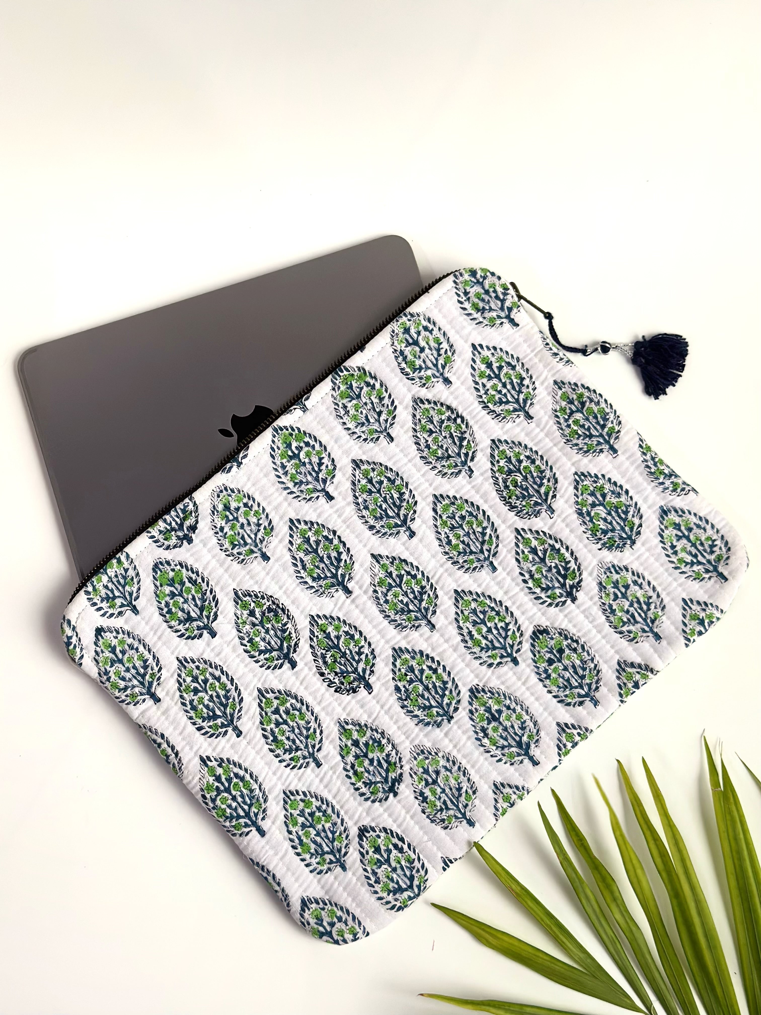 Blue Leaf Quilted Laptop & Ipad Sleeve
