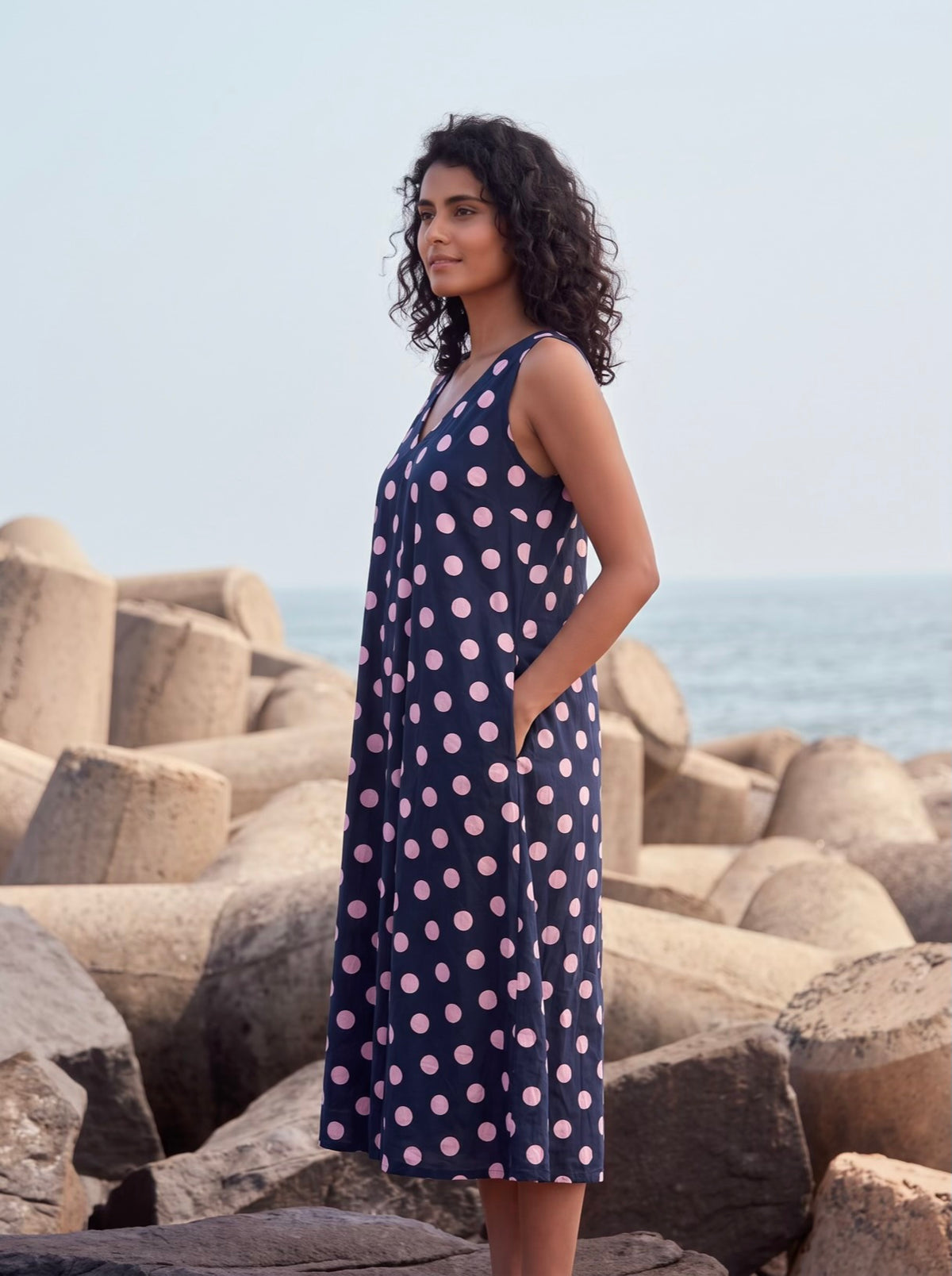 Midnight Polka Dot Flare Dress