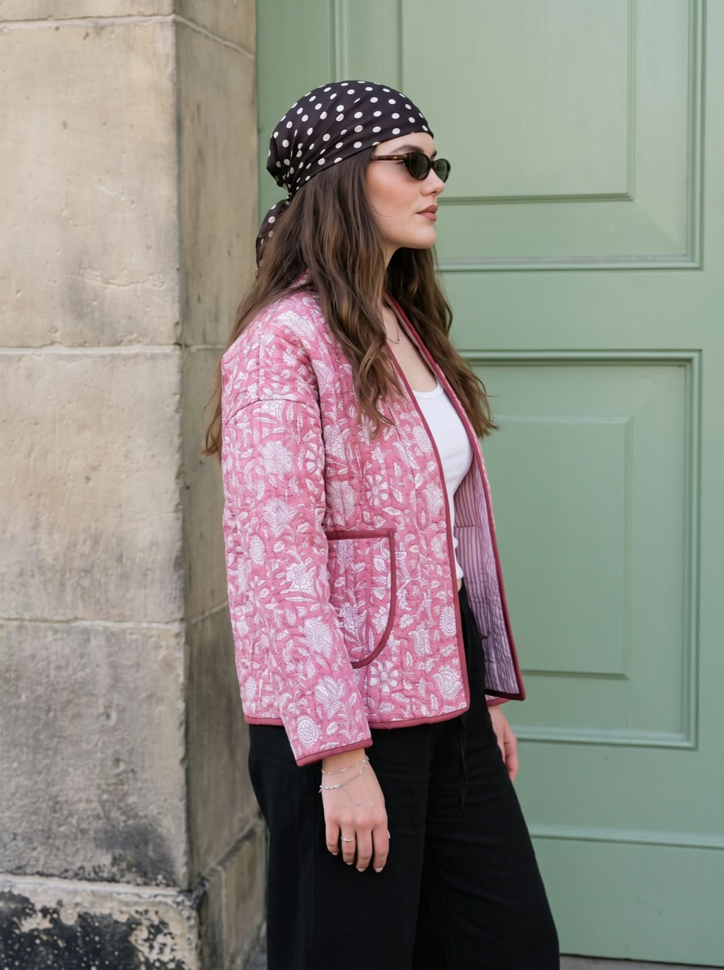 Pink Bloom Handblock Quilted Cotton Jacket