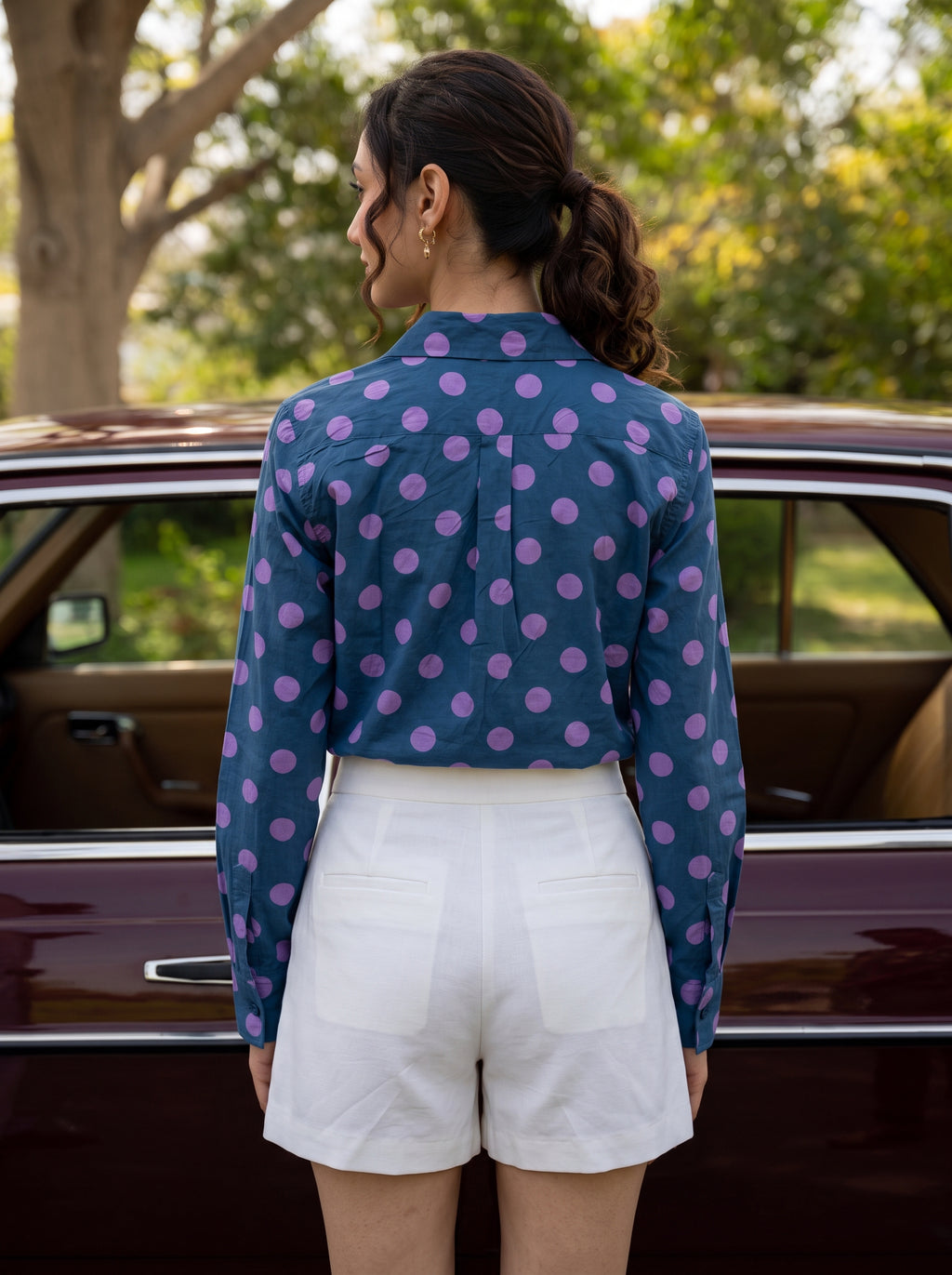 Indigo Purple Dot Cotton Shirt