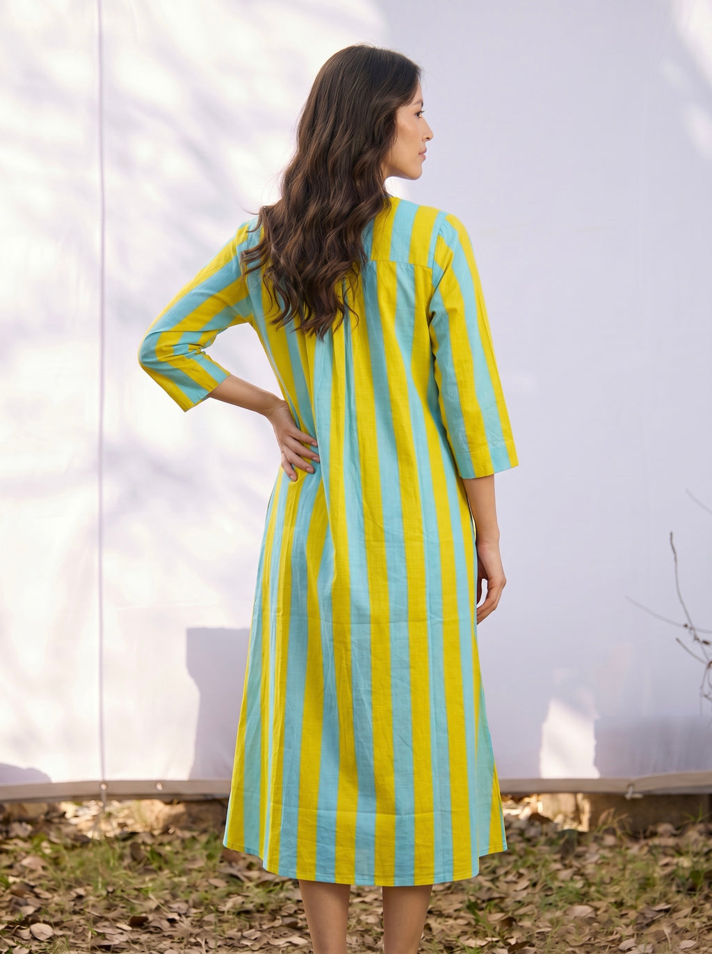 Yellow & Sky Blue Stripe Cotton Dress