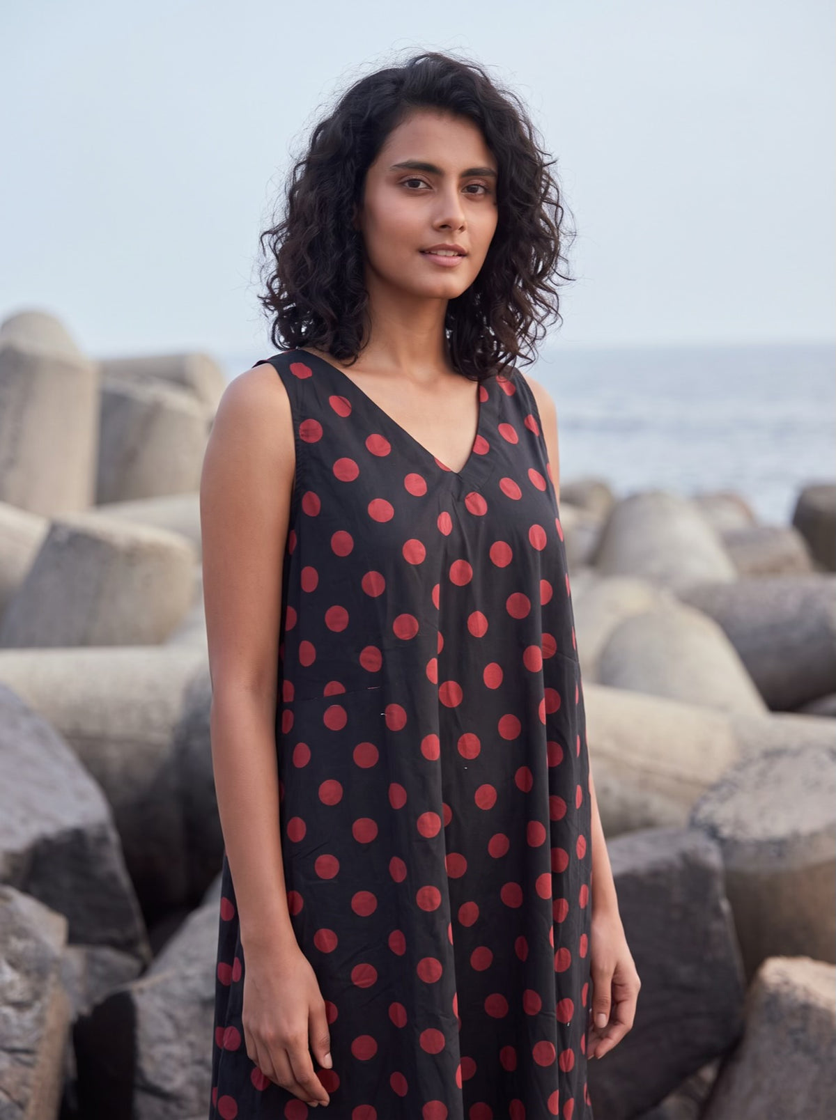 Scarlet Dot Black Midi Dress