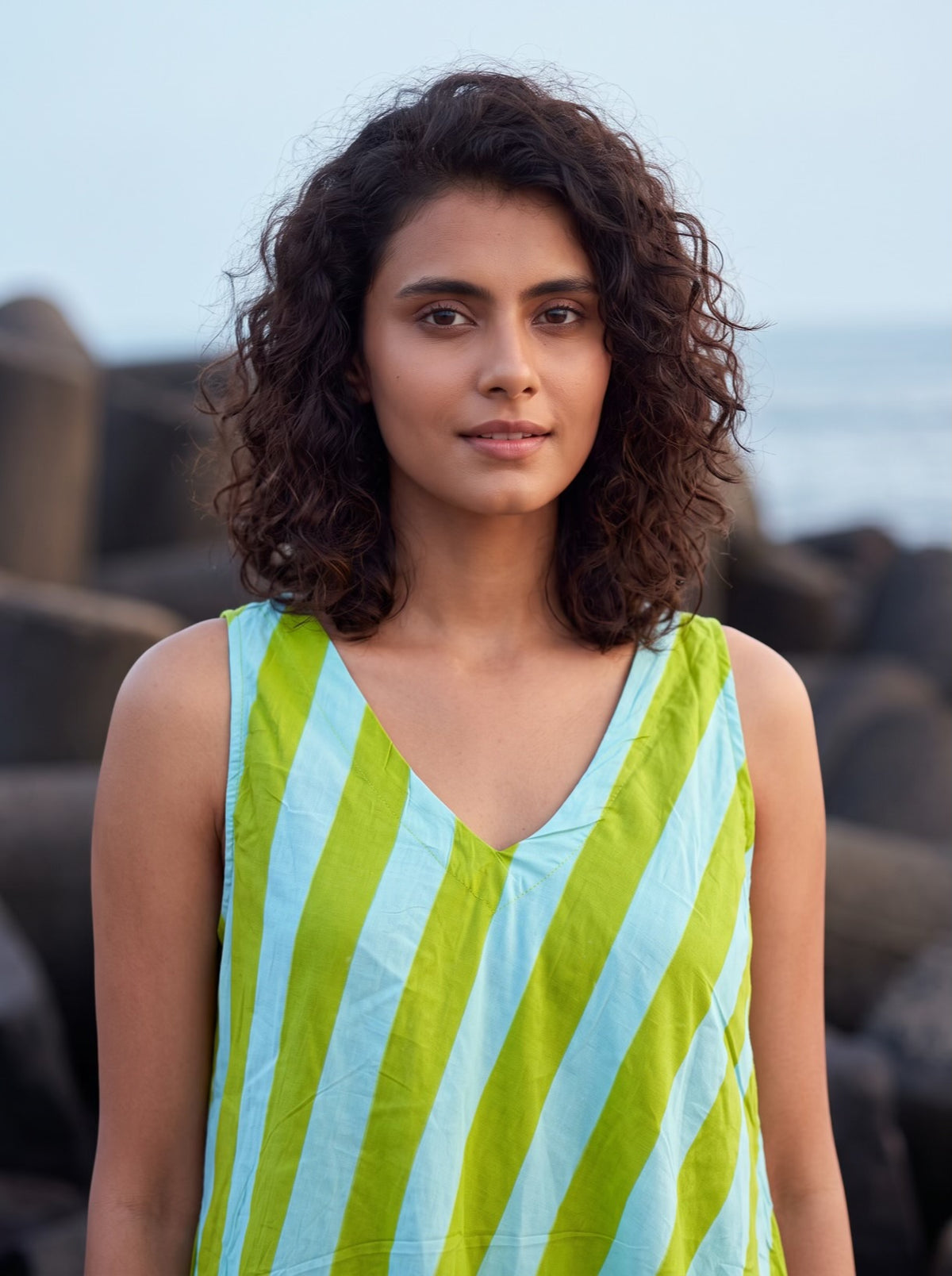 Lime Summer Stripe Midi Dress
