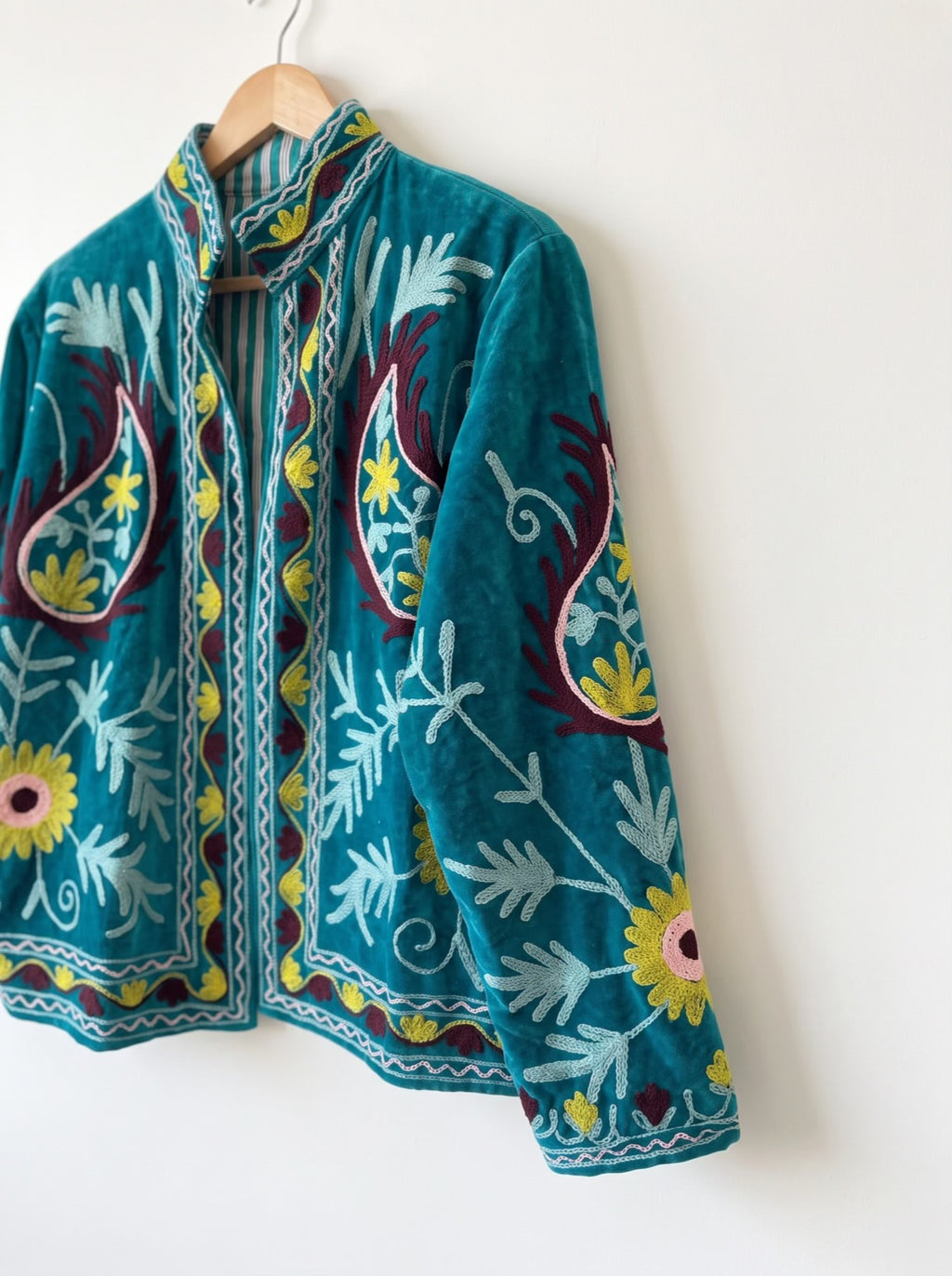 Teal Garden Embroidered Velvet Jacket