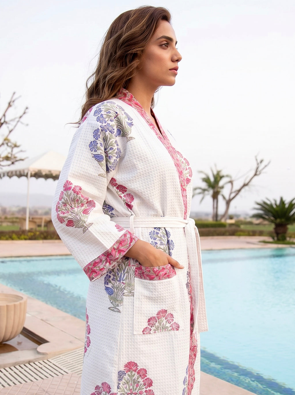 Rose Garden Cotton Waffle Bathrobe