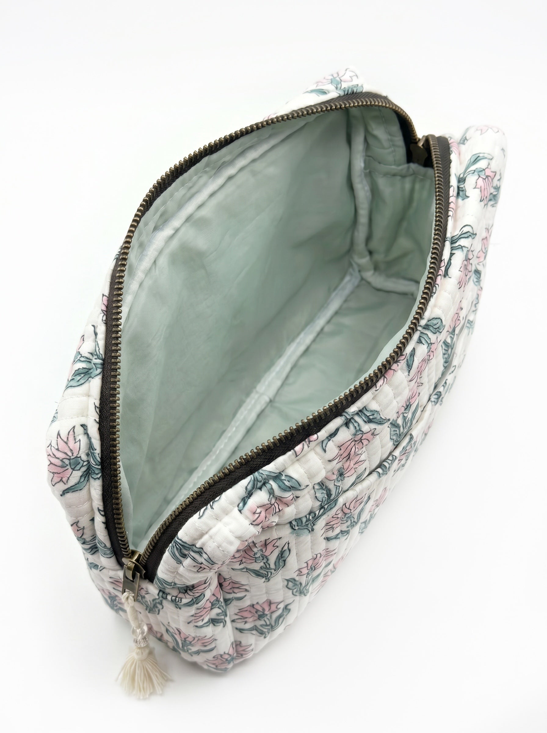Ivory Bloom Quilted Cosmetic Pouch