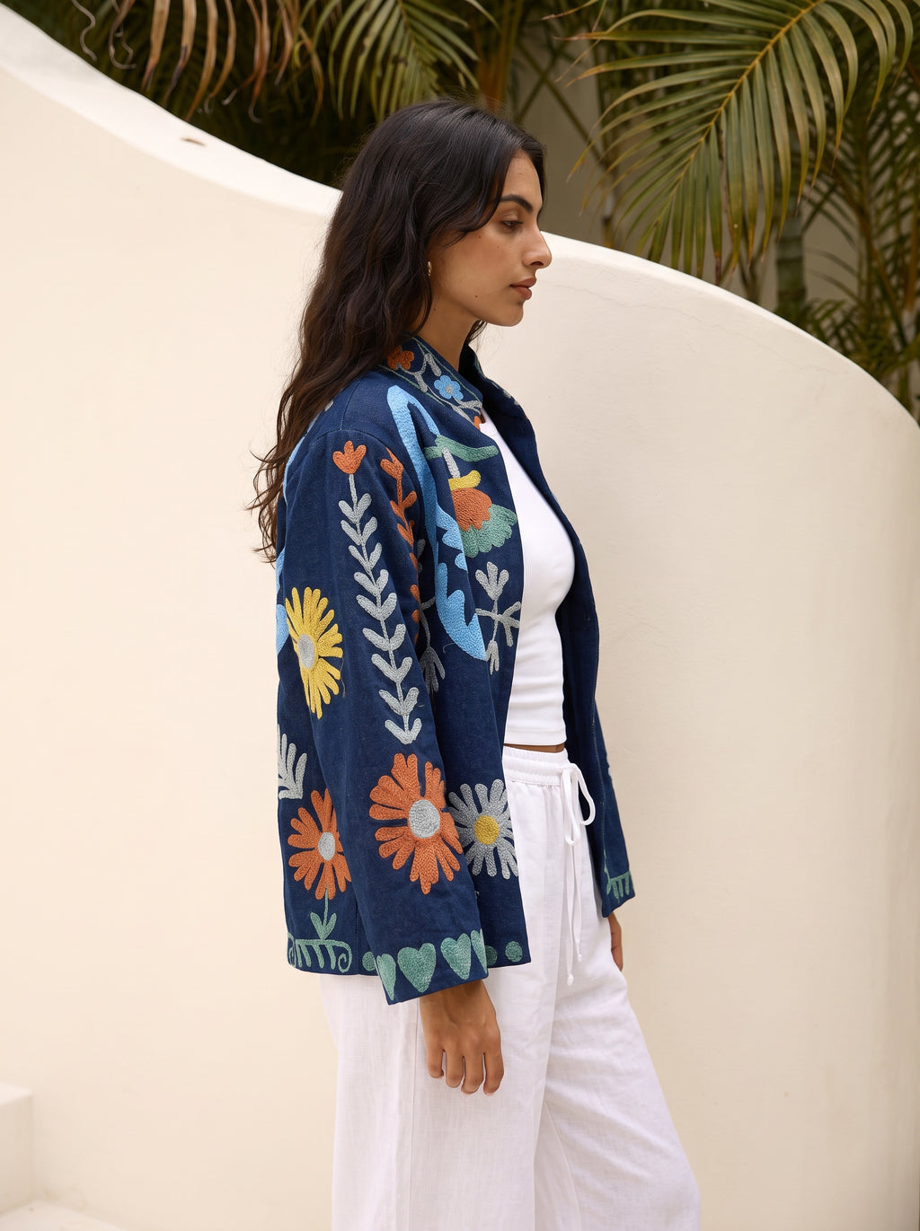 Indigo Wildflower Embroidered Denim Jacket