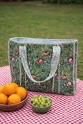 Green Botanical Quilted Tote Bag