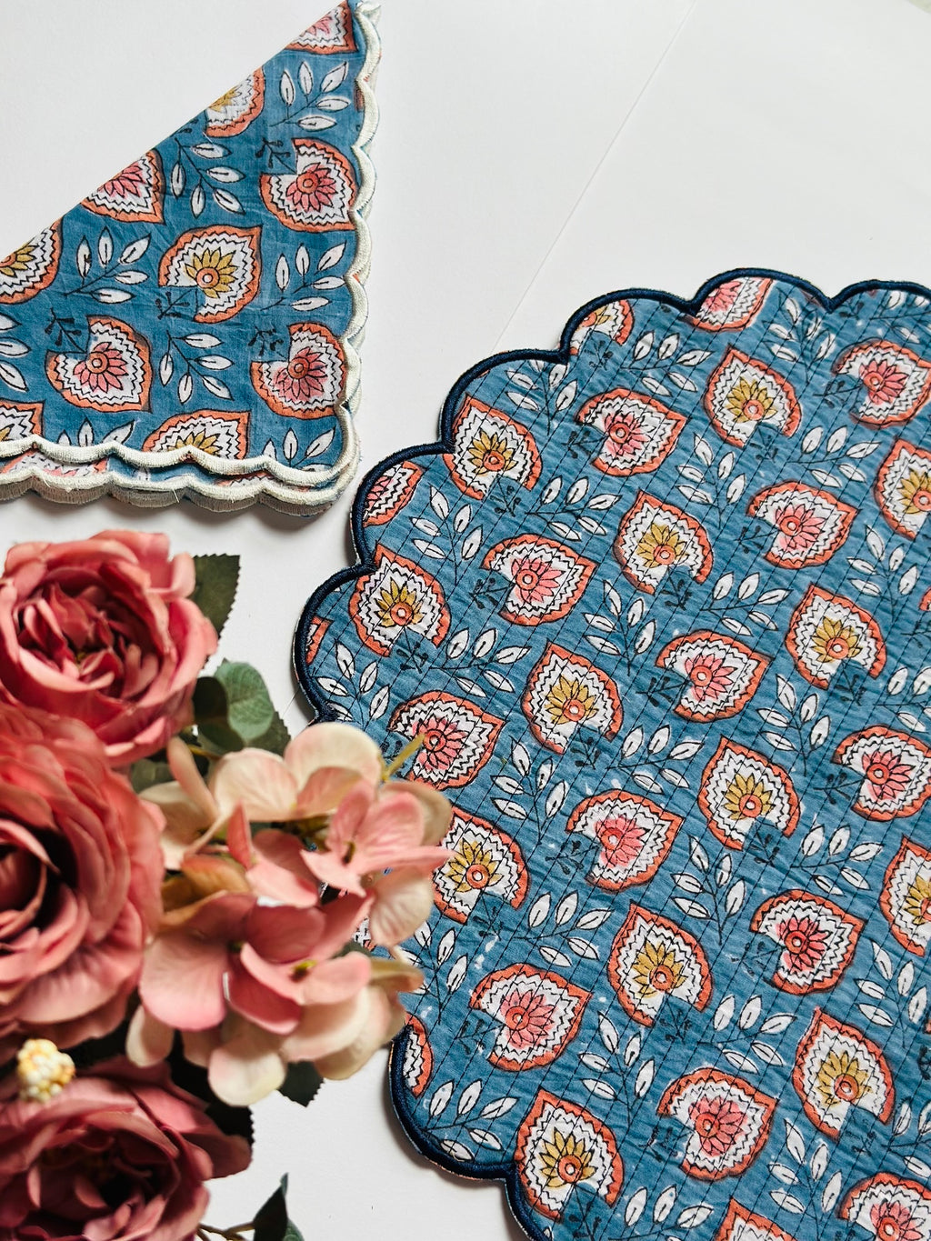 Heritage Floral Quilted Placemats & Napkin Set of 6