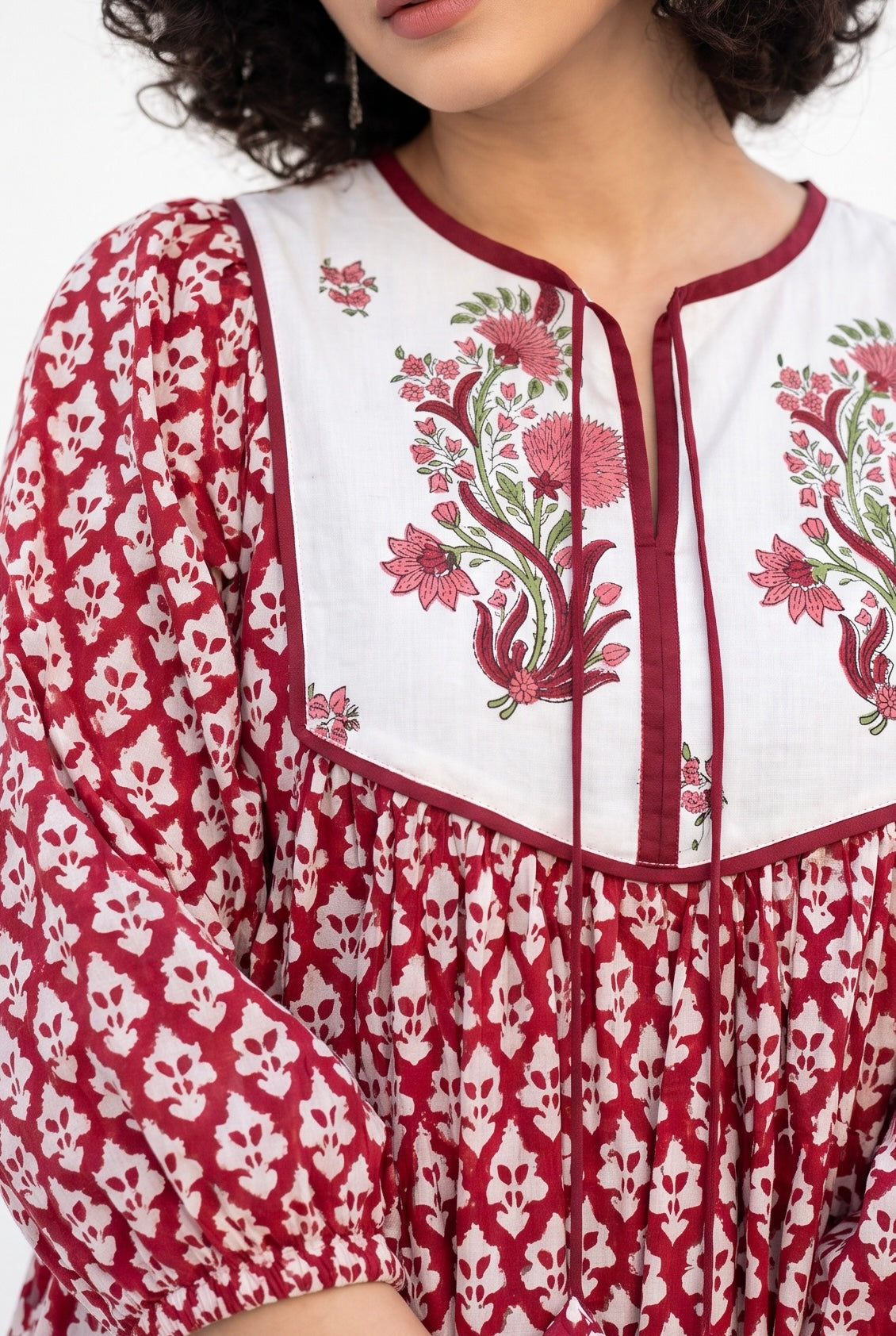 Crimson Garden Cotton Printed Buta Dress