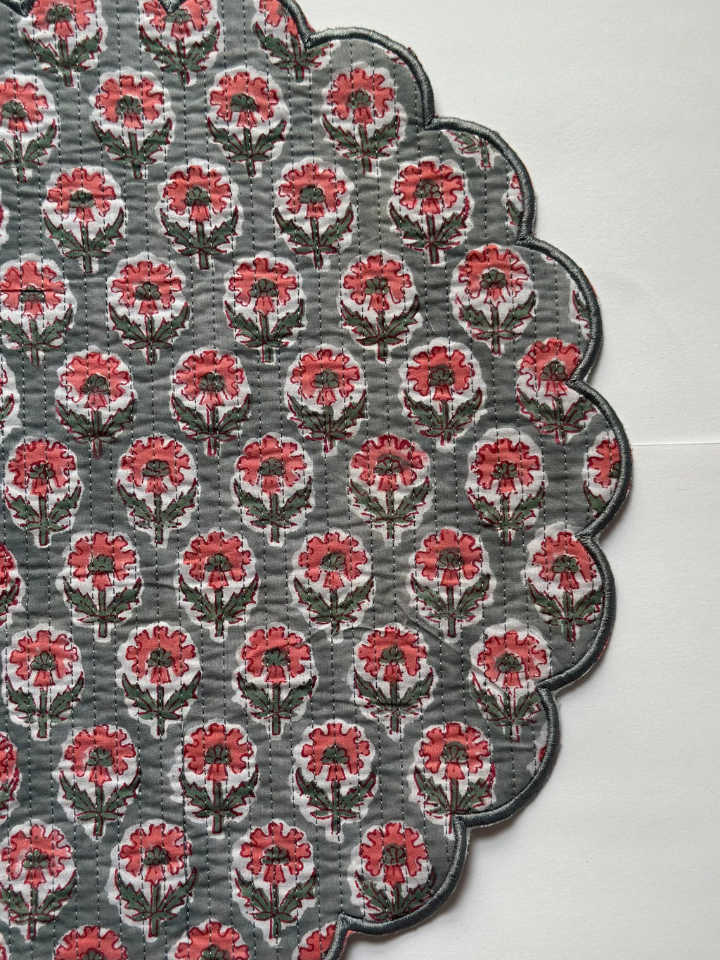 Vintage Grey Floral Quilted Placemats & Napkin Set of 6