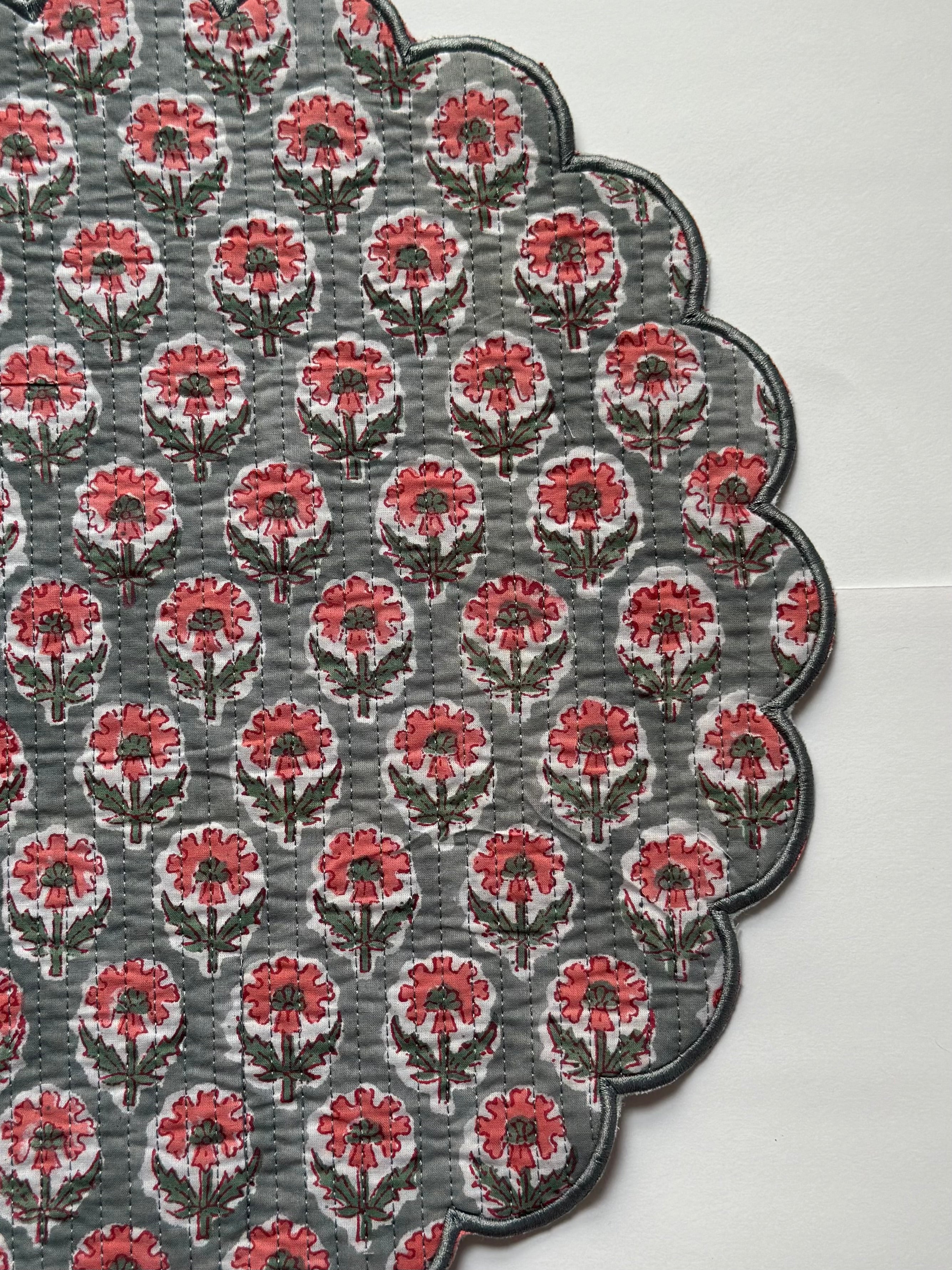 Vintage Grey Floral Quilted Placemats & Napkin Set of 6