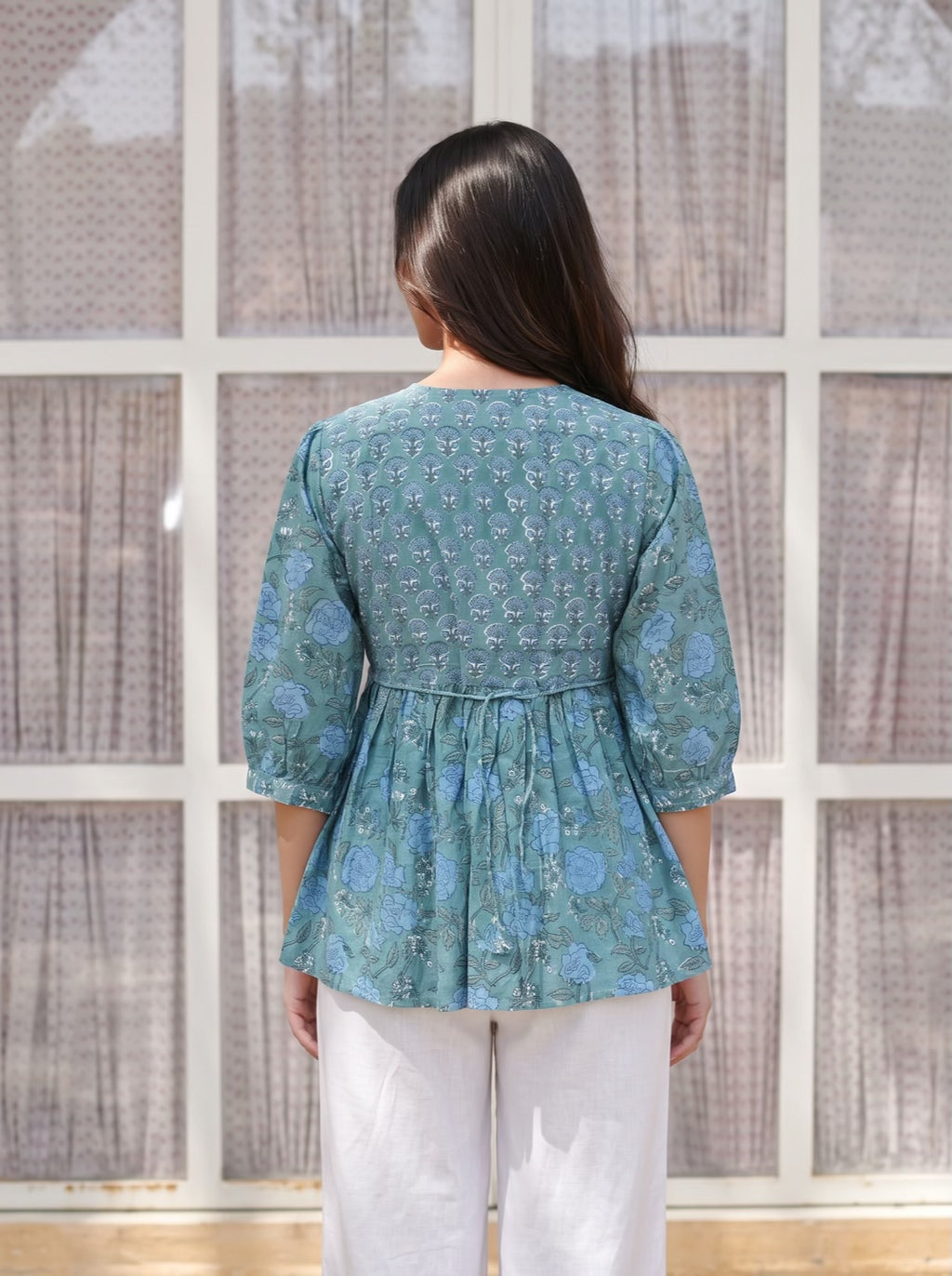 Sage Blue Floral Peplum Top