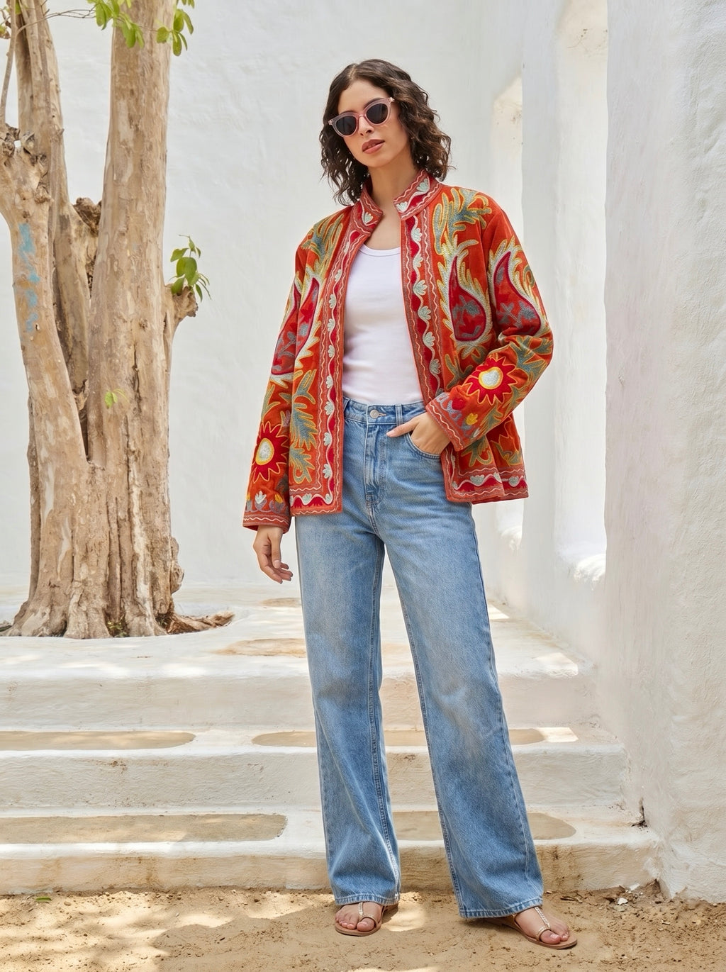 Sunset Garden Embroidered Velvet Jacket