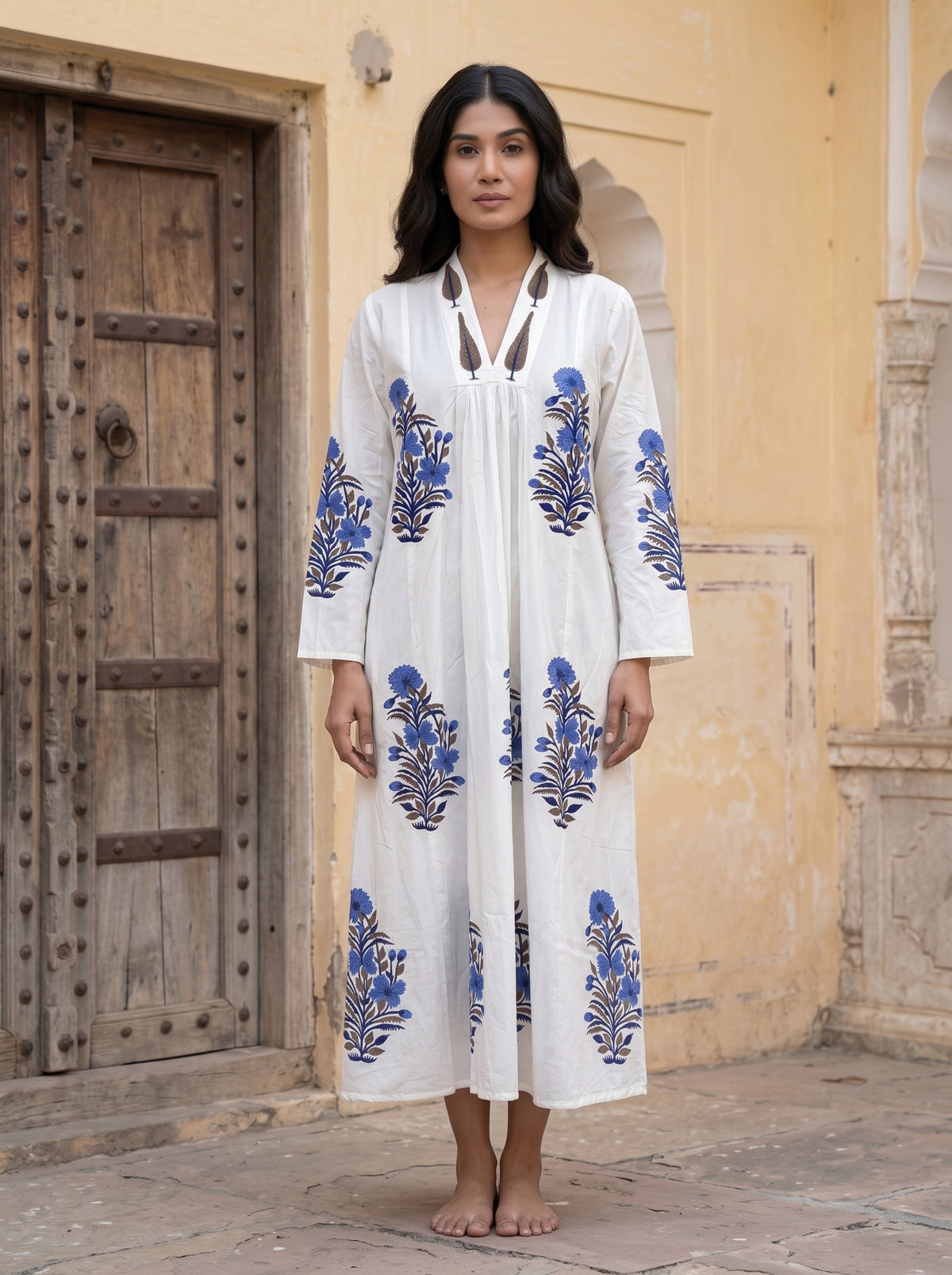 Blue Buta Hand Block Print Cotton Dress