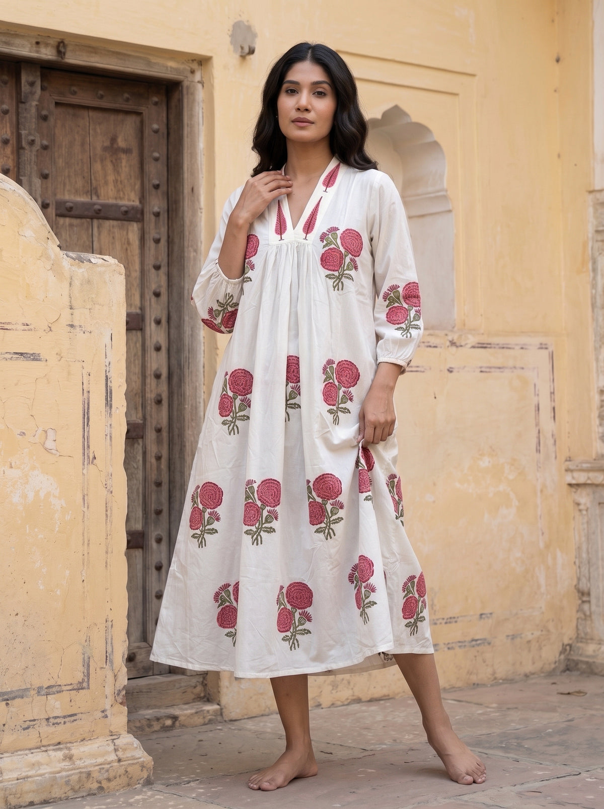 Jaipur Pink Hand Block Print Cotton Dress