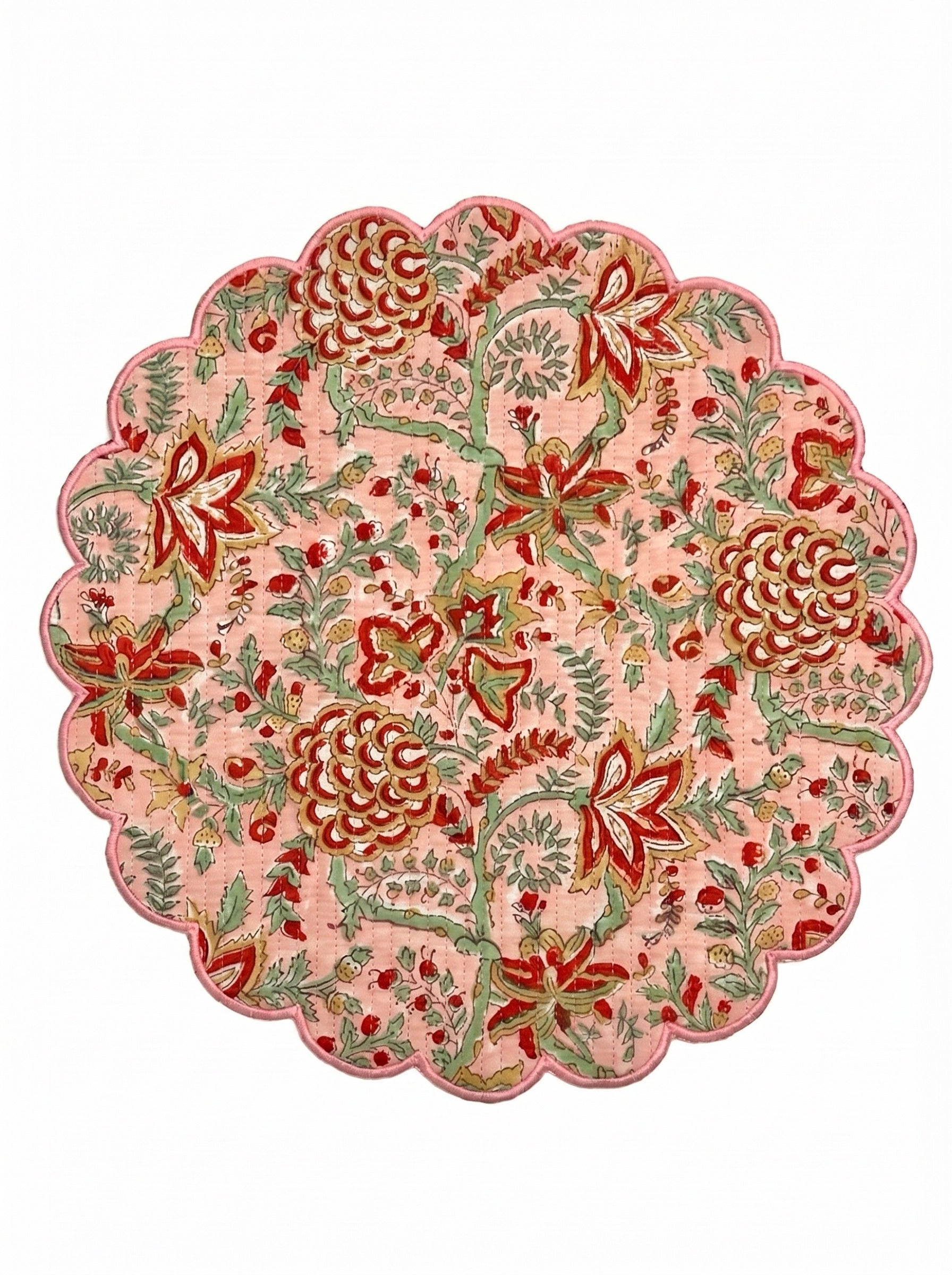 Pastel Botanical Handblock Round Placemat Set of 6