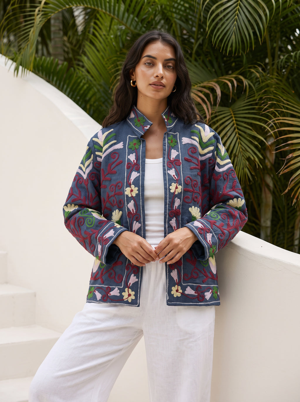 Midnight Vine Embroidered Denim Jacket