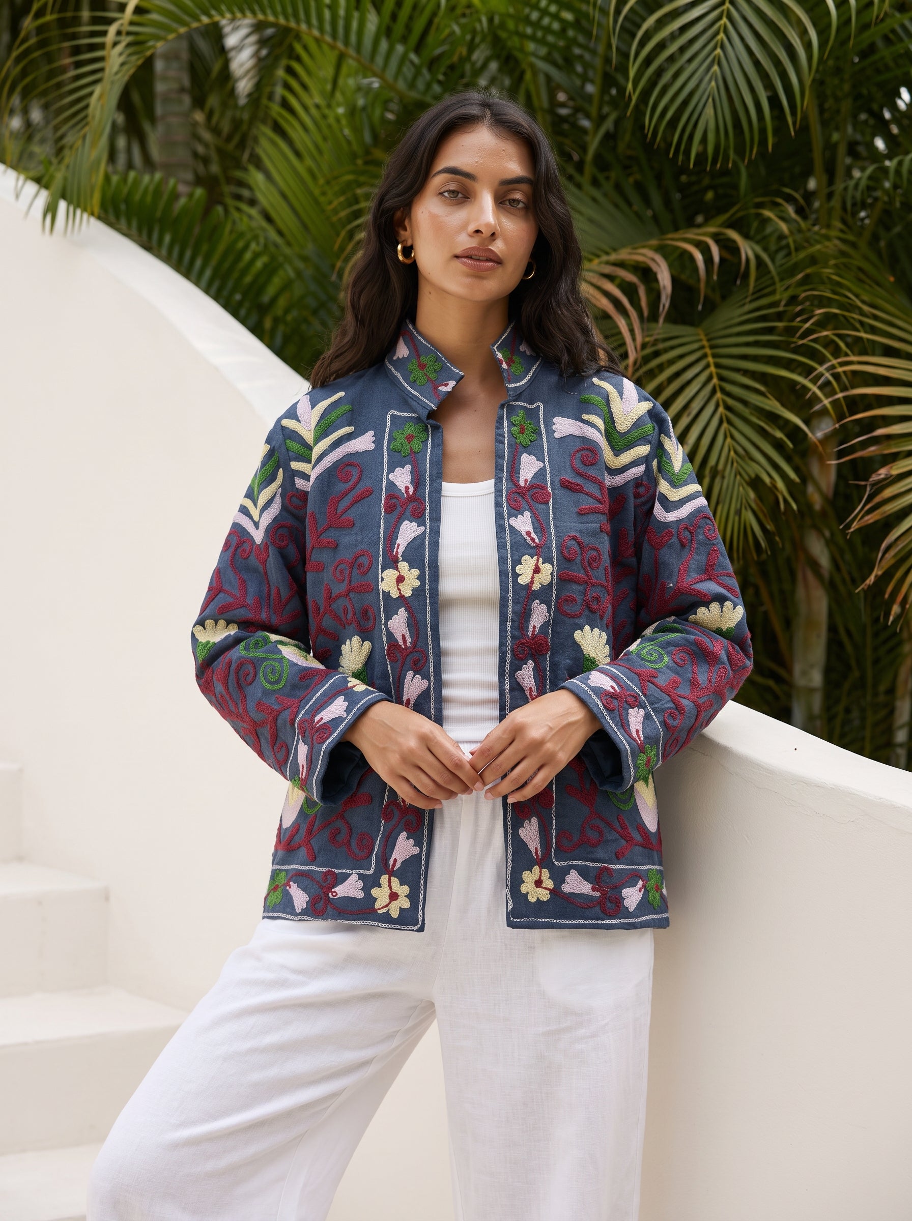 Midnight Vine Embroidered Denim Jacket
