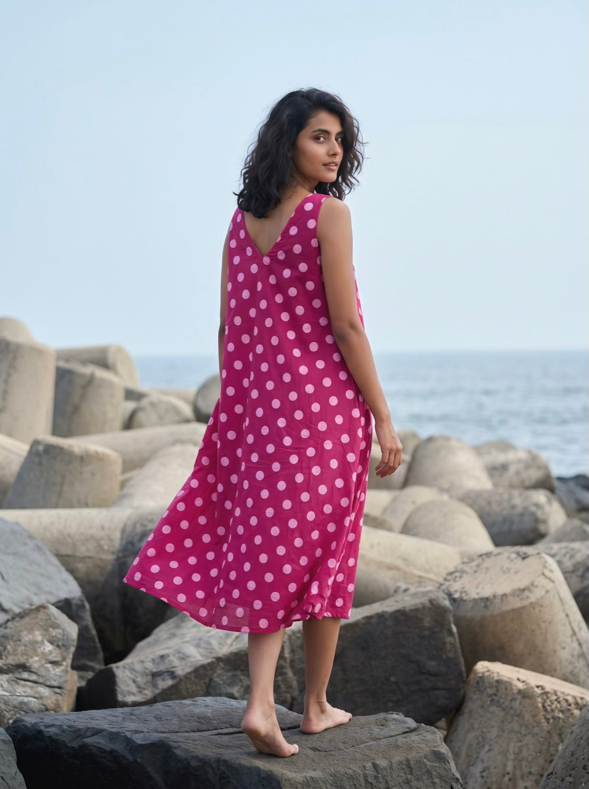 Pink Pop Polka Midi Dress