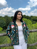 Dark Green Botanical Embroidered Velvet Jacket