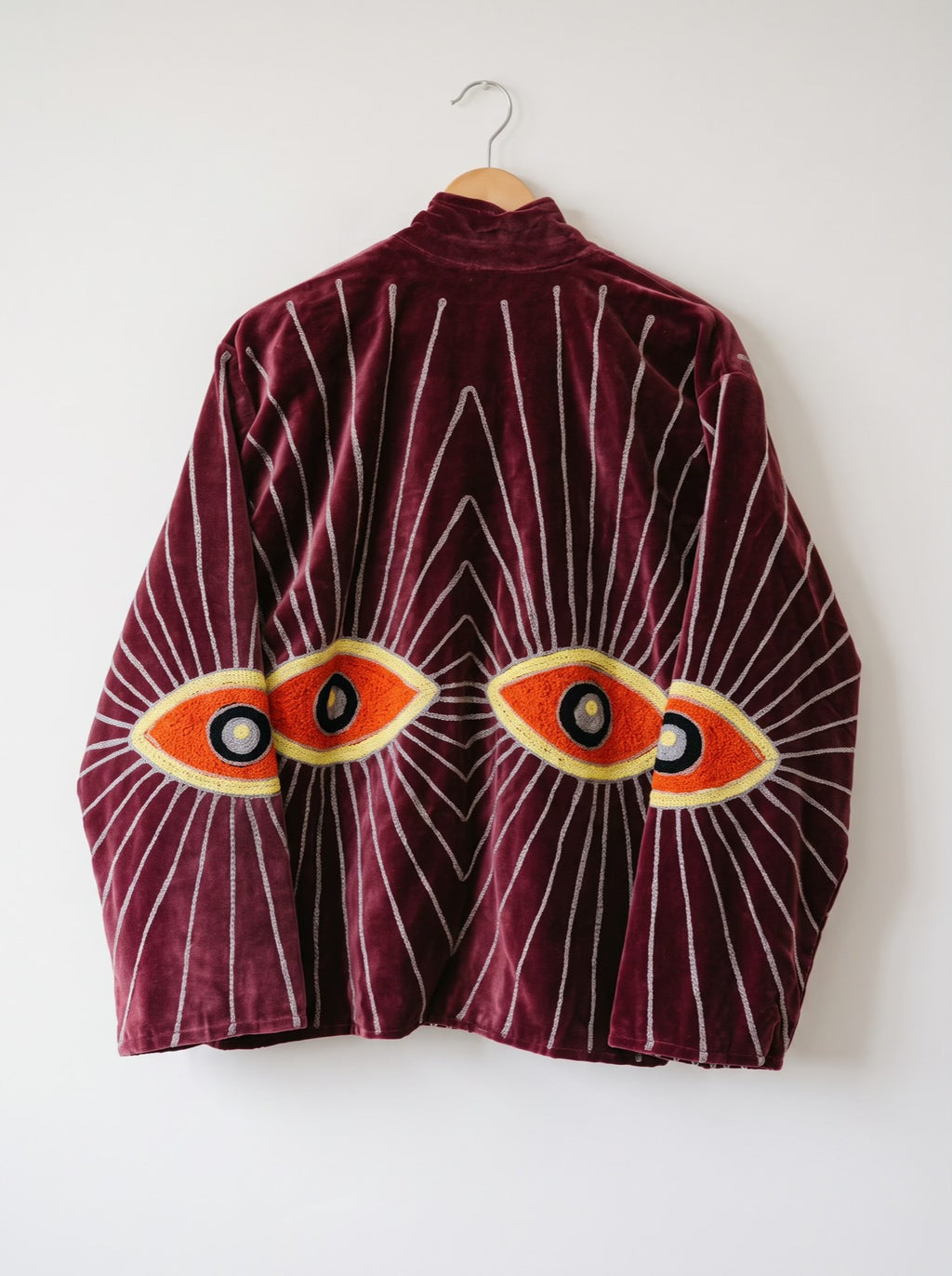 Burgundy Evil Embroidered Velvet Jacket
