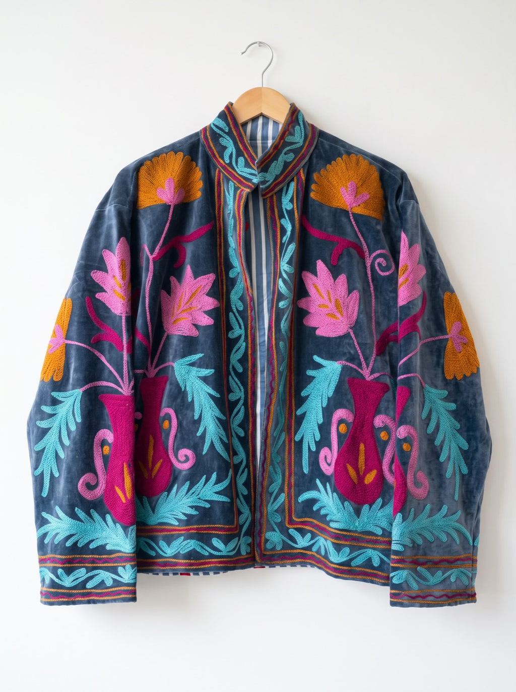 Grey Garden Floral Embroidered Velvet Jacket