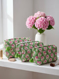 Sage Blossom Quilted Pouch Set (Set of 3)