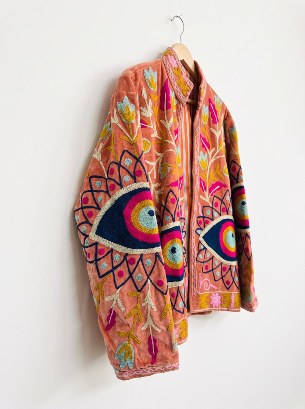 Coral Bloom Suzani Embroidered Velvet Jacket