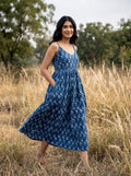 Indigo Handblock Cotton Maxi Dress
