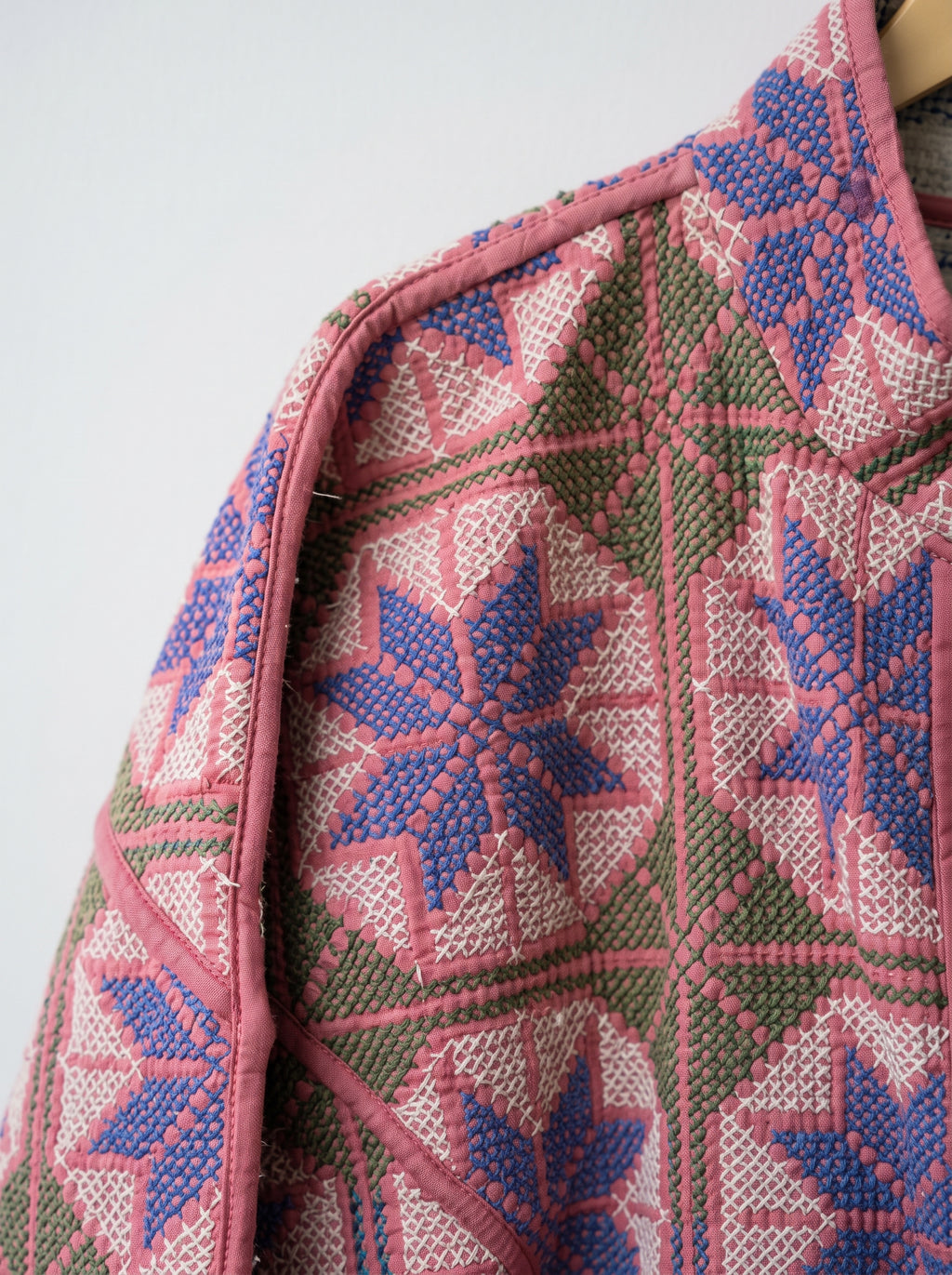 Blush Indigo Floral Kantha Bomber Jacket