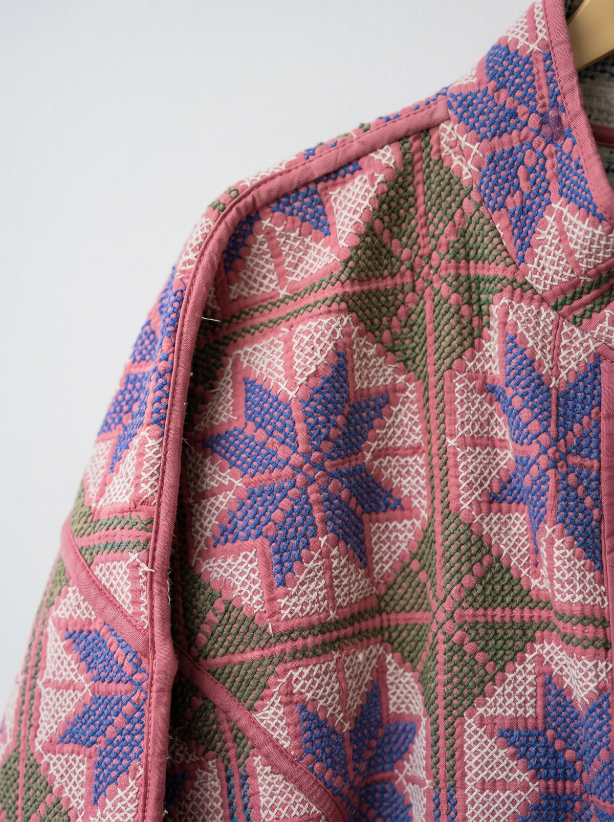 Blush Indigo Floral Kantha Bomber Jacket
