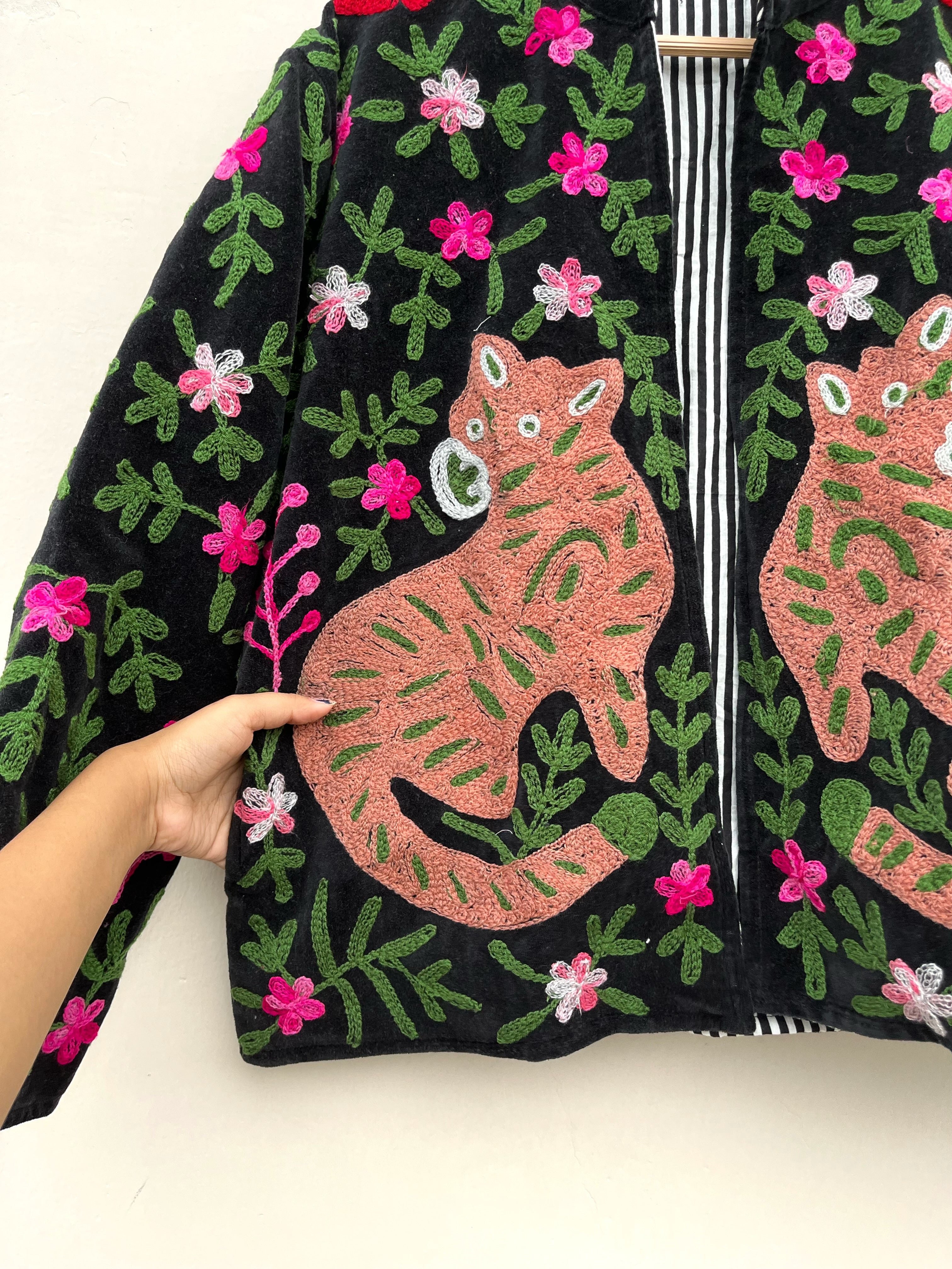 Black Tiger Embroidered Velvet Jacket