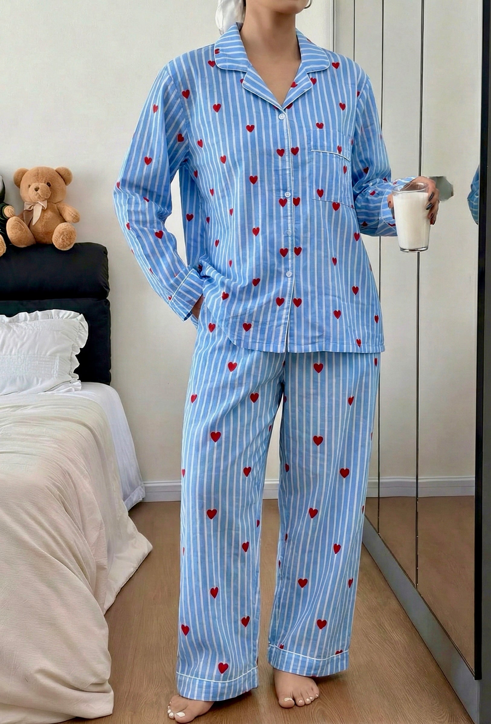 Sweetheart striped cotton Blue PJ set