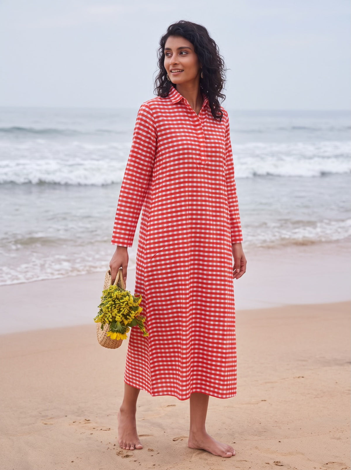 Cherry Gingham Cotton Shirt Dress
