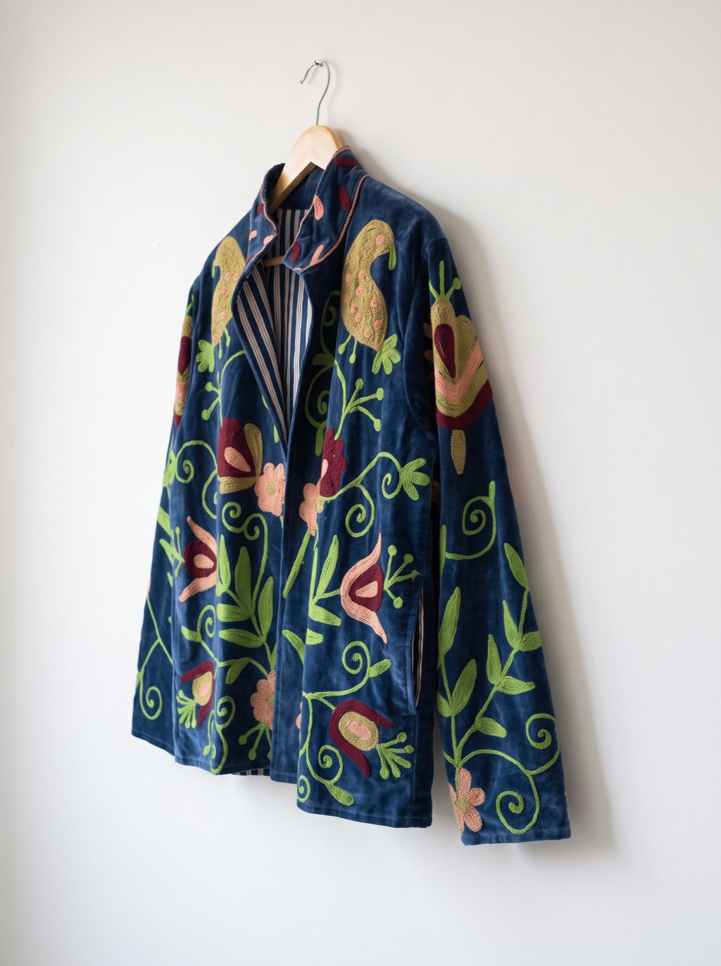 Navy Blue Floral Suzani Velvet Jacket