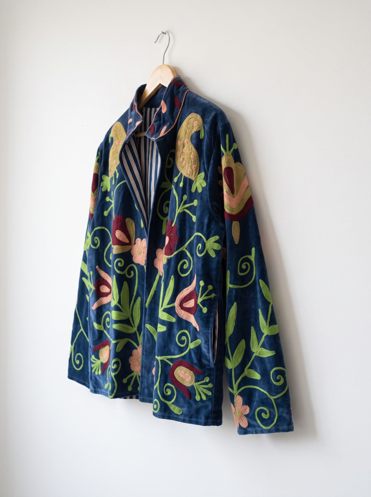 Navy Blue Floral Suzani Velvet Jacket