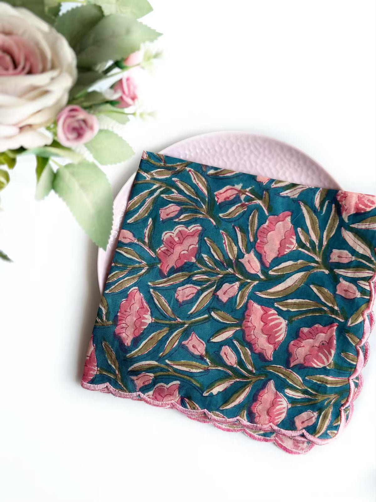 Petal Teal Scalloped Napkins (set of 6)