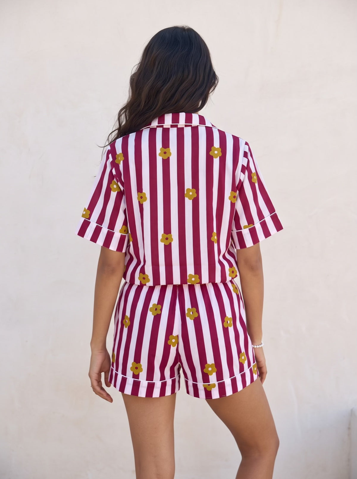 Burgundy Flower Stripe Pajama Set