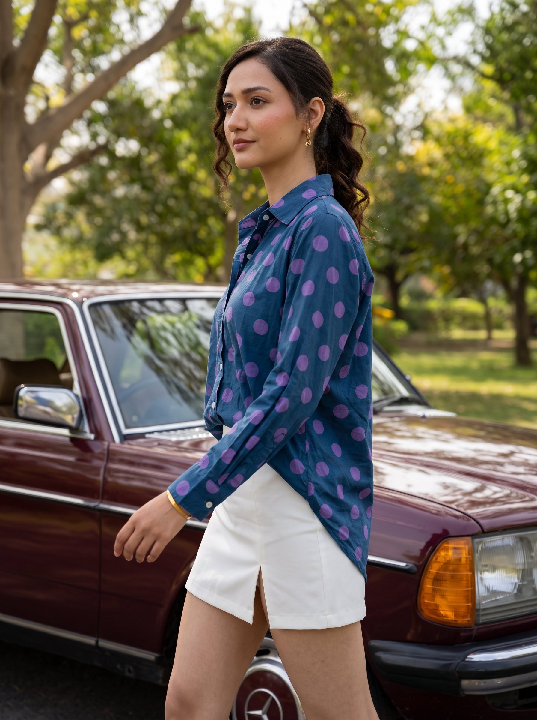 Indigo Purple Dot Cotton Shirt