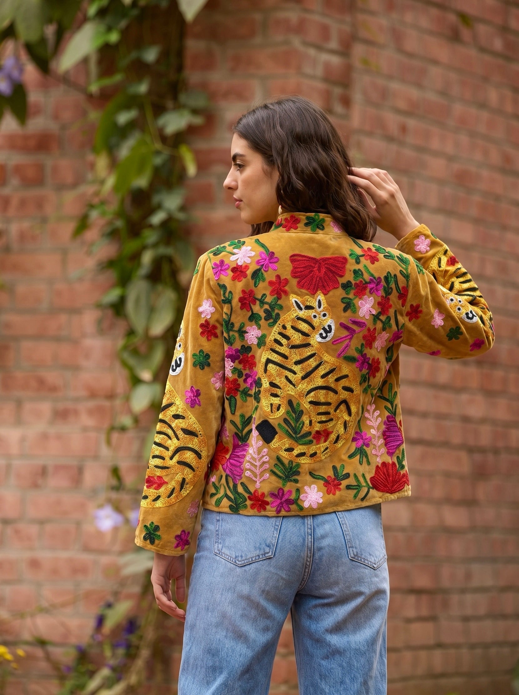 Mustard Tiger Garden Embroidered Statement Jacket