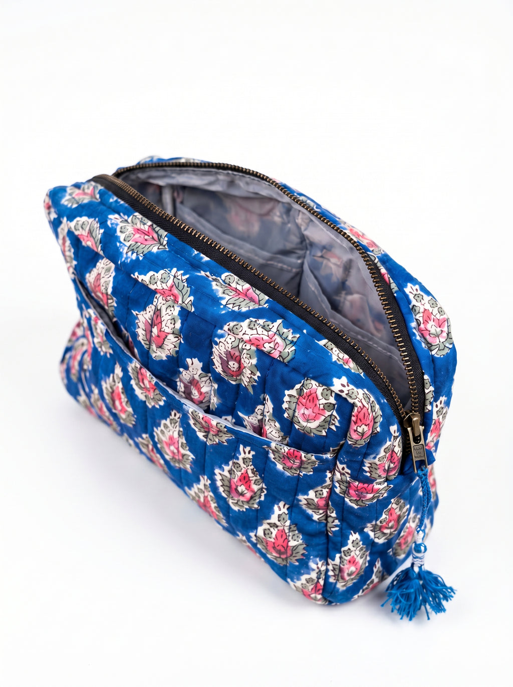 Indigo Blossom Quilted Cosmetic Bag