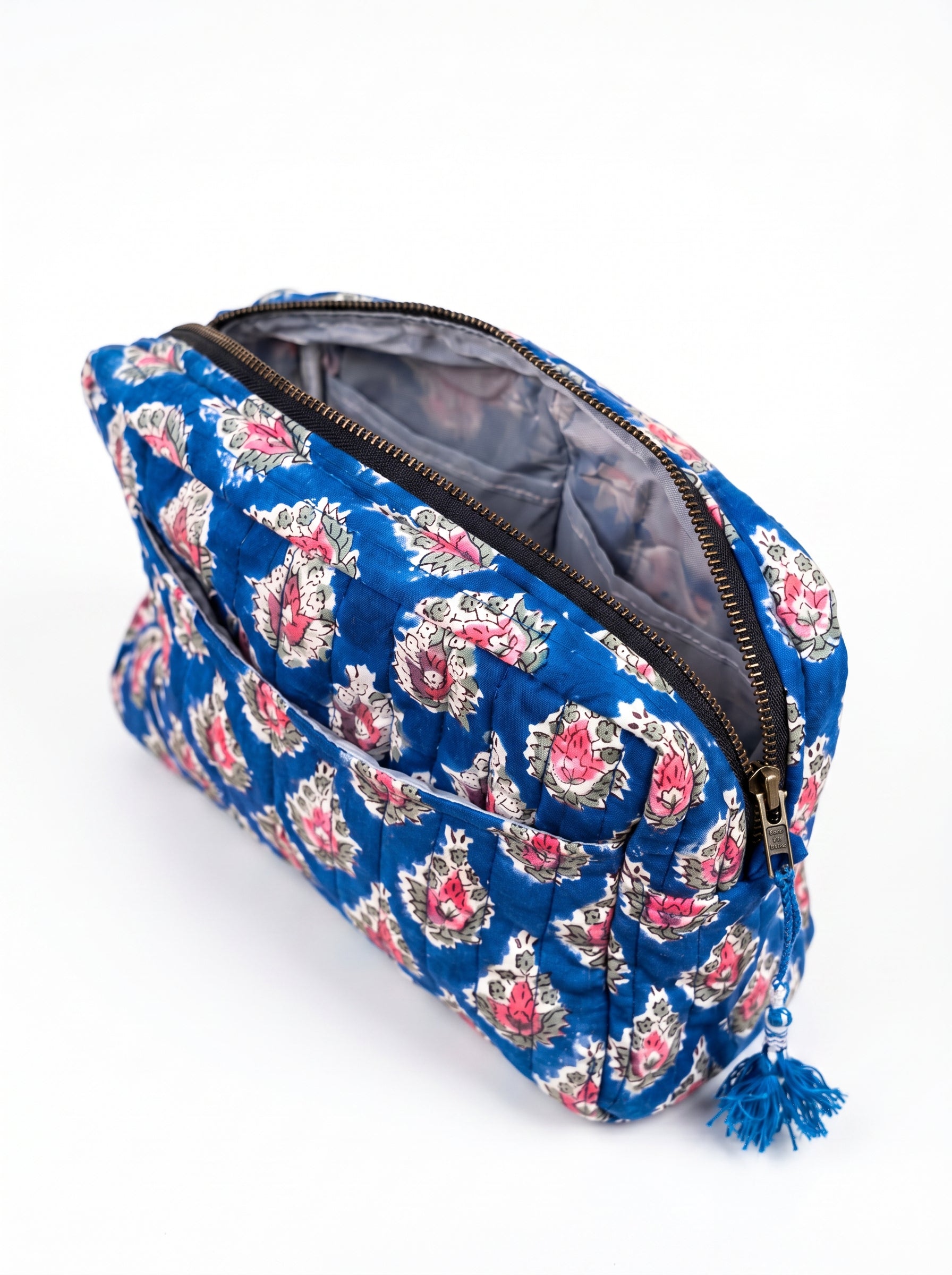 Indigo Blossom Quilted Cosmetic Bag